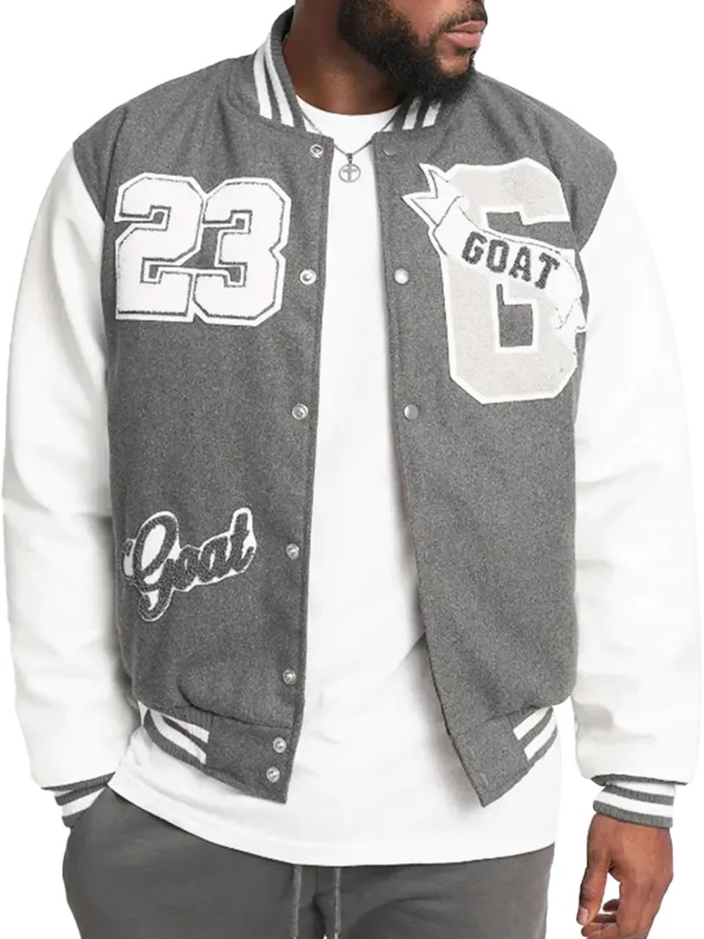 SneakGallery Unisex Varsity Bomber Jacket Gray Cream Size XL NWT